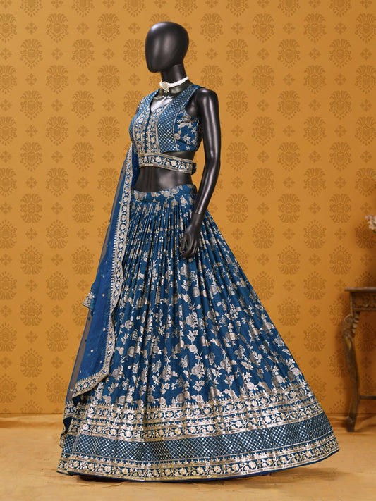 Royal Indigo Bloom Chaniya Choli Set (PRE ORDER)