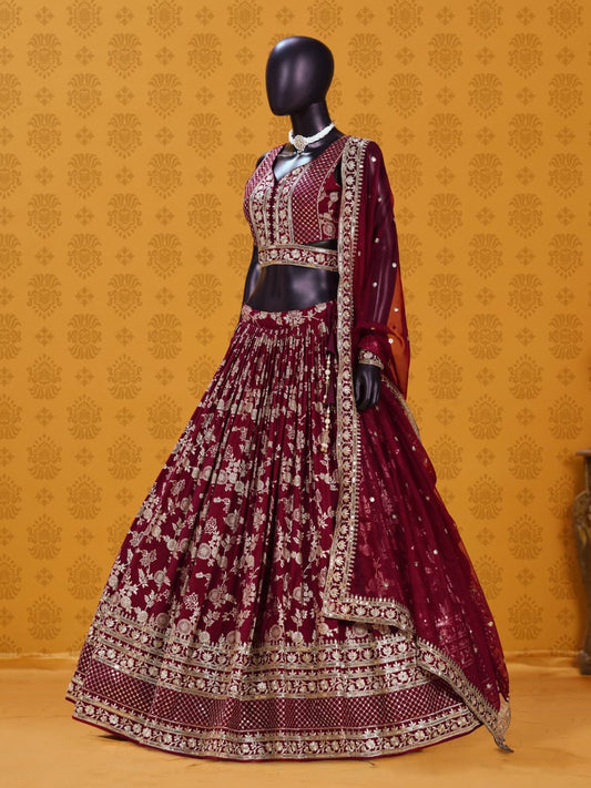 Royal Maroon Heritage Chaniya Choli Set (PRE ORDER)